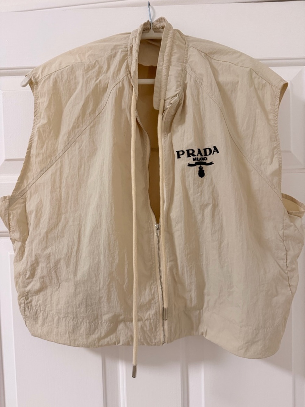 Prada Milano Re-Nylon Sleeveless Hooded Vest - Cream